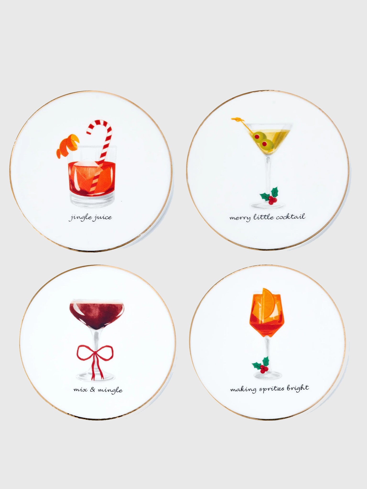 Godinger Holiday Cheers Gold Rim Set of 4 Coasters - Saint Bernard