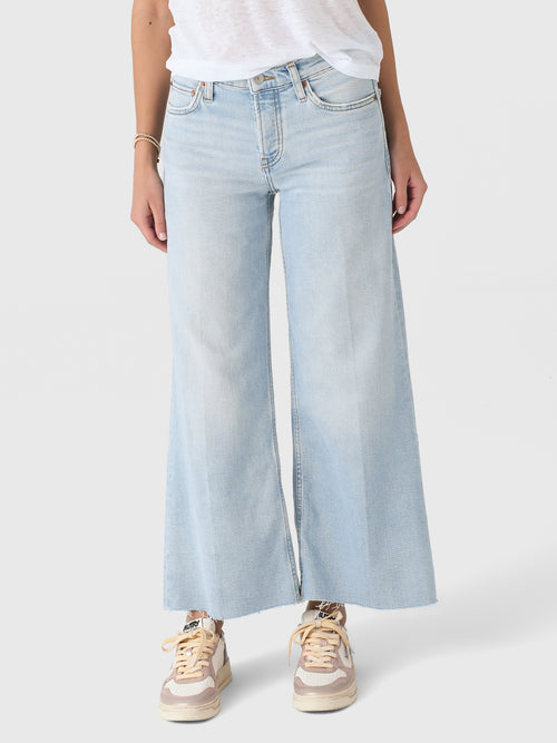 Re/Done Women's Mid Rise Wide Leg Crop Jean