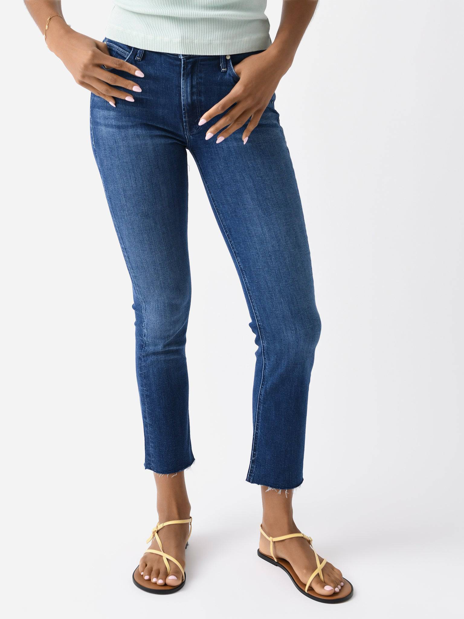 Mother Women's The Mid Rise Dazzler Ankle Fray Jean - Saint Bernard