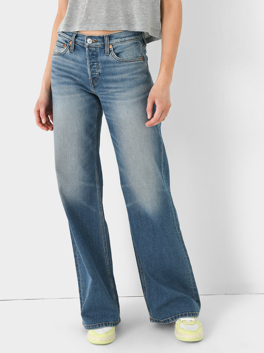Re/Done Women's Mid Rise Wide Leg Jean