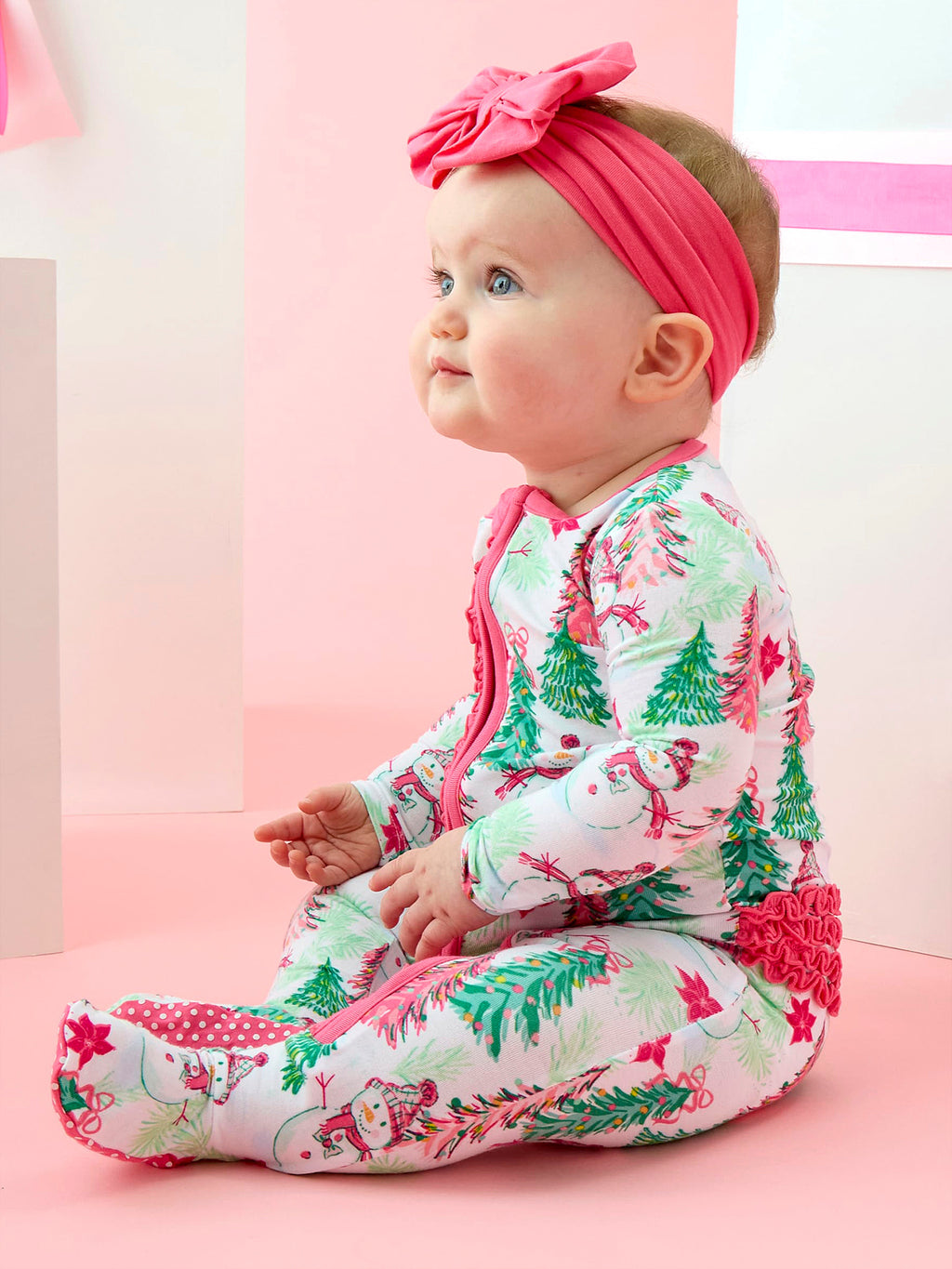 Rufflebutts Baby Girls' Ruffle One Piece Footie Pajama - Saint Bernard