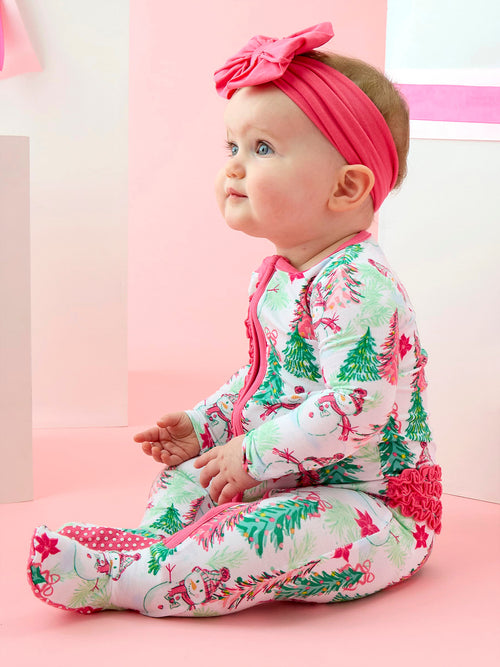 Rufflebutts Baby Girls' Ruffle One Piece Footie Pajama - Saint Bernard