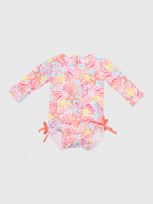 Rufflebutts Baby Girls' Long Sleeve Onesie Rash Guard - Saint Bernard