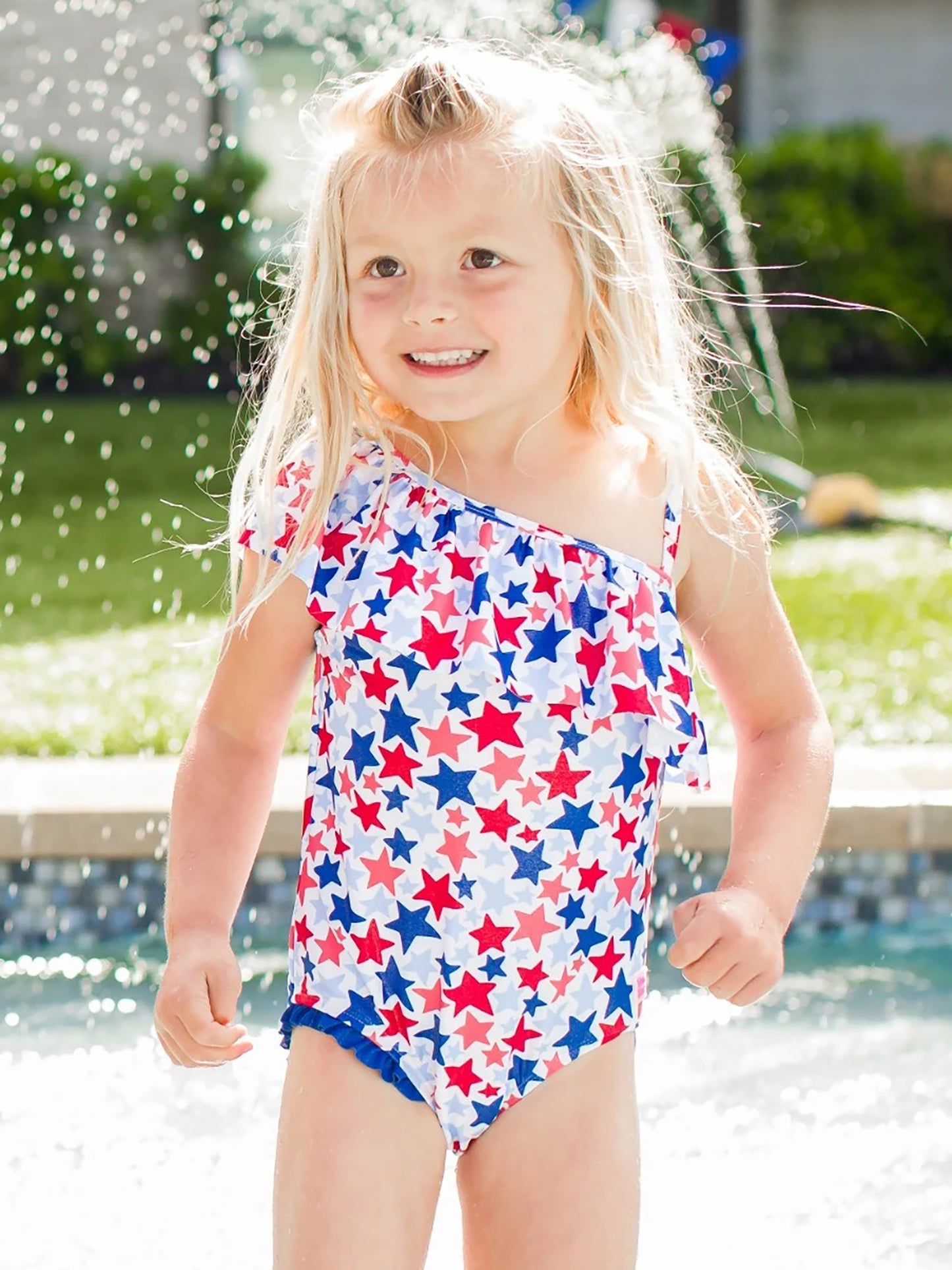 Rufflebutts Girls' One-Shoulder Ruffle One-Piece Swimsuit - Saint Bernard