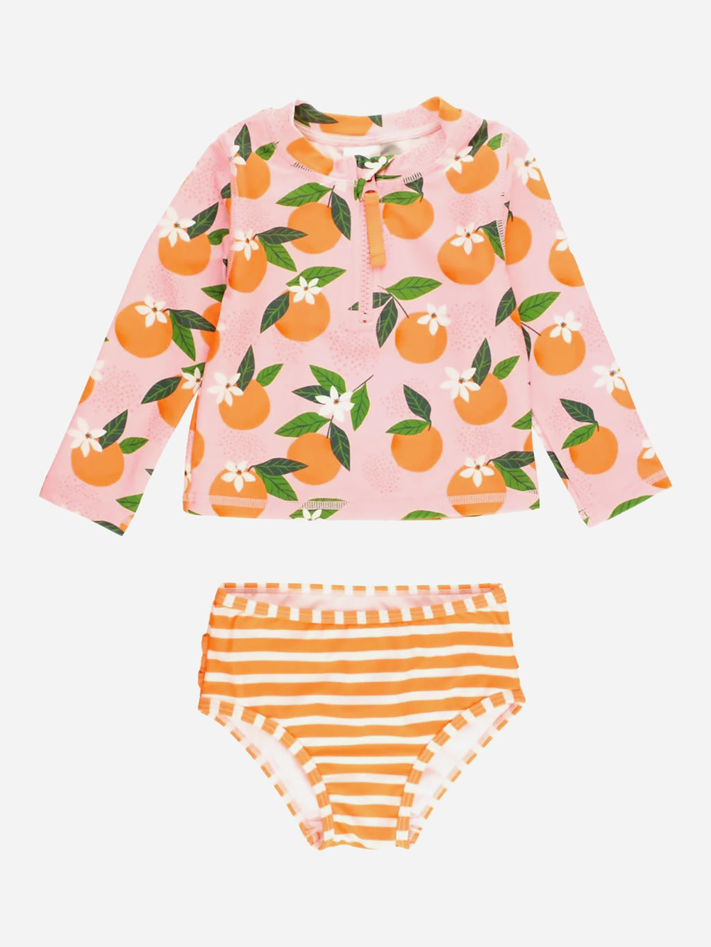 Rufflebutts Girls' Long Sleeve Zipper Rash Guard Bikini Set - Saint Bernard