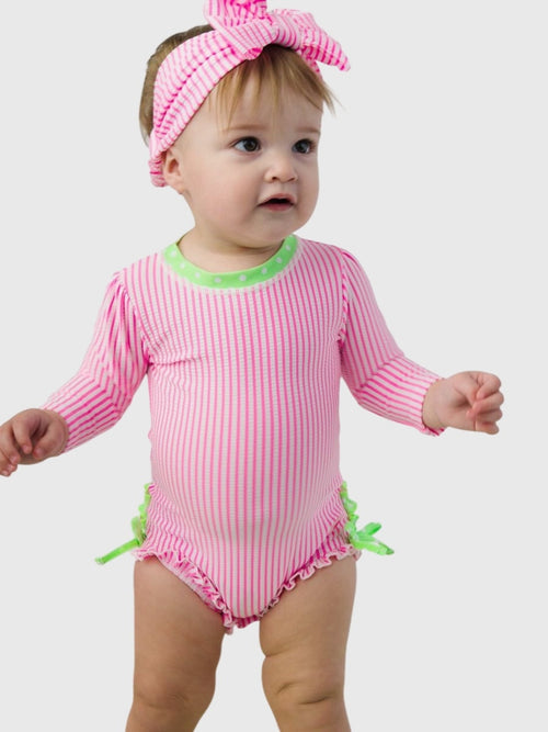 Rufflebutts Baby Girls' Long Sleeve Onesie Rash Guard