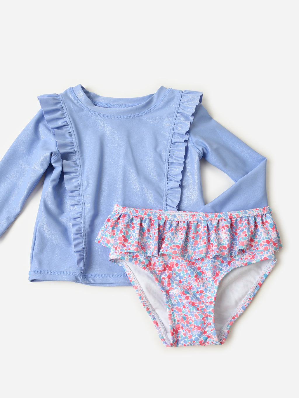 Rufflebutts Girls' Princess Seam Ruffle Rash Guard Bikini Set - Saint Bernard