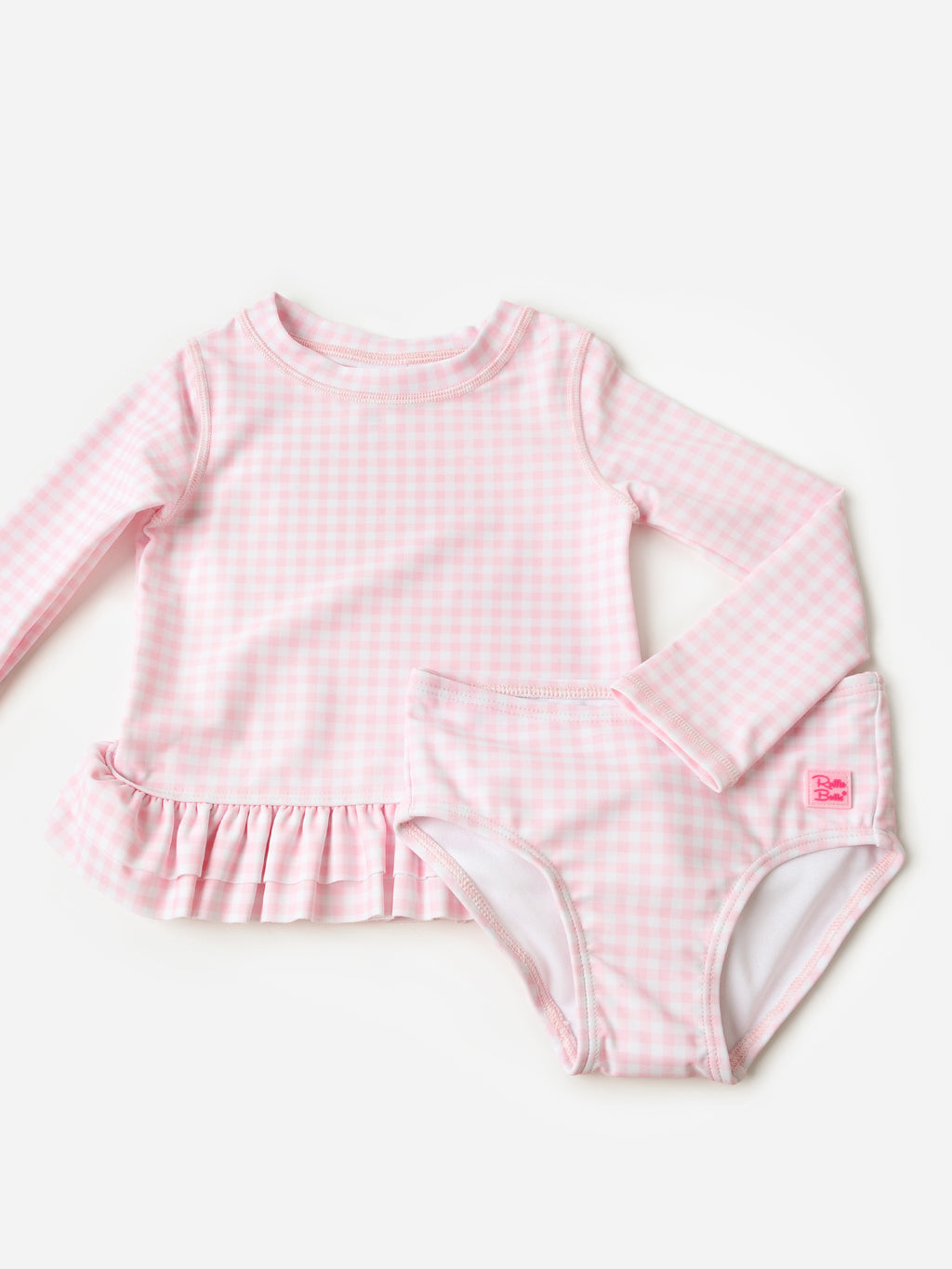 Rufflebutts Girls' Ruffle Hem Rash Guard Bikini Set - Saint Bernard