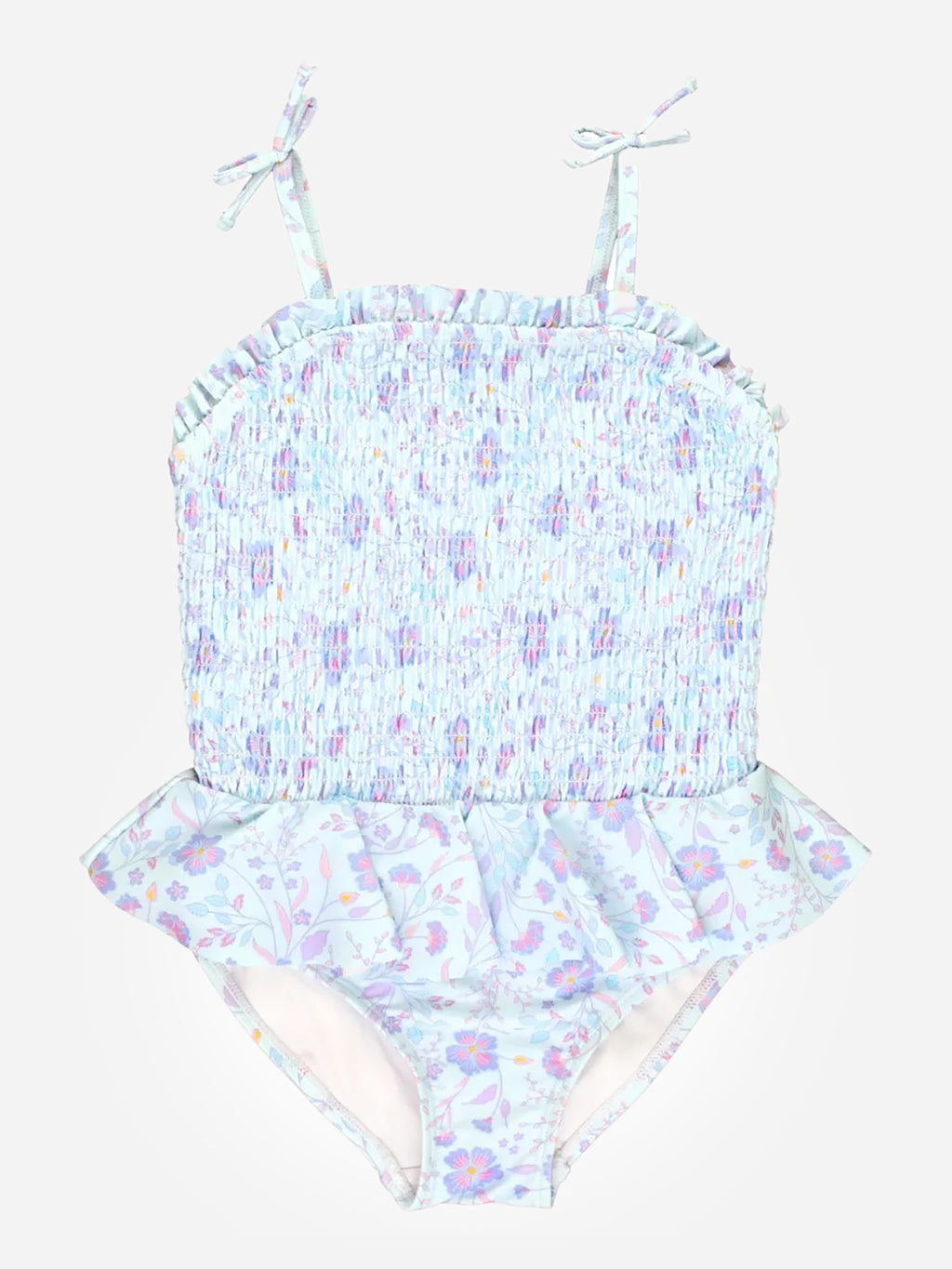 Rufflebutts Girls' Peplum Smocked Bodice One-Piece Swimsuit - Saint Bernard