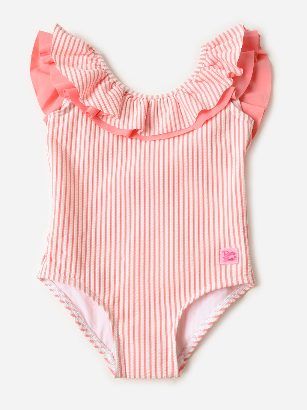 Rufflebutts Girls' Seersucker Scoopback Ruffle One-Piece Swimsuit - Saint Bernard