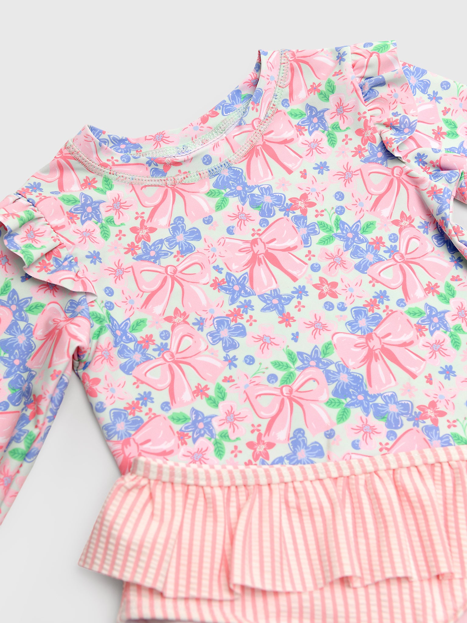 Rufflebutts Girls' Flutter Long Sleeve Rash Guard Skirted Bikini Set - Saint Bernard