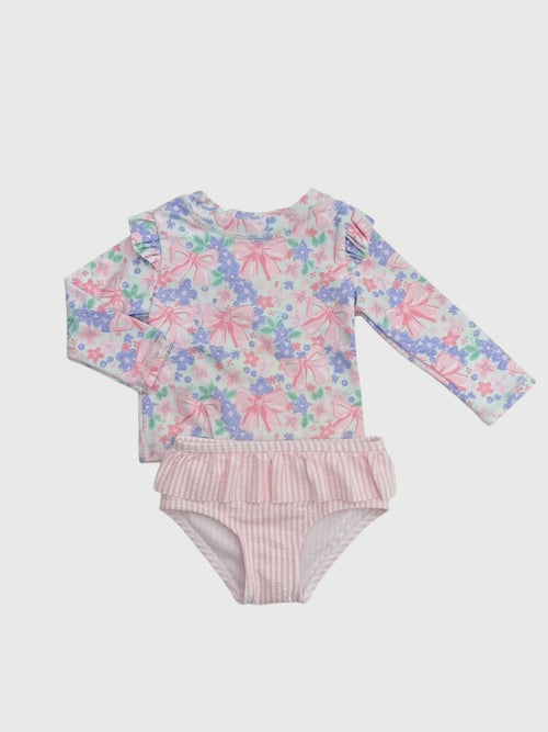 Rufflebutts Girls' Flutter Long Sleeve Rash Guard Skirted Bikini Set