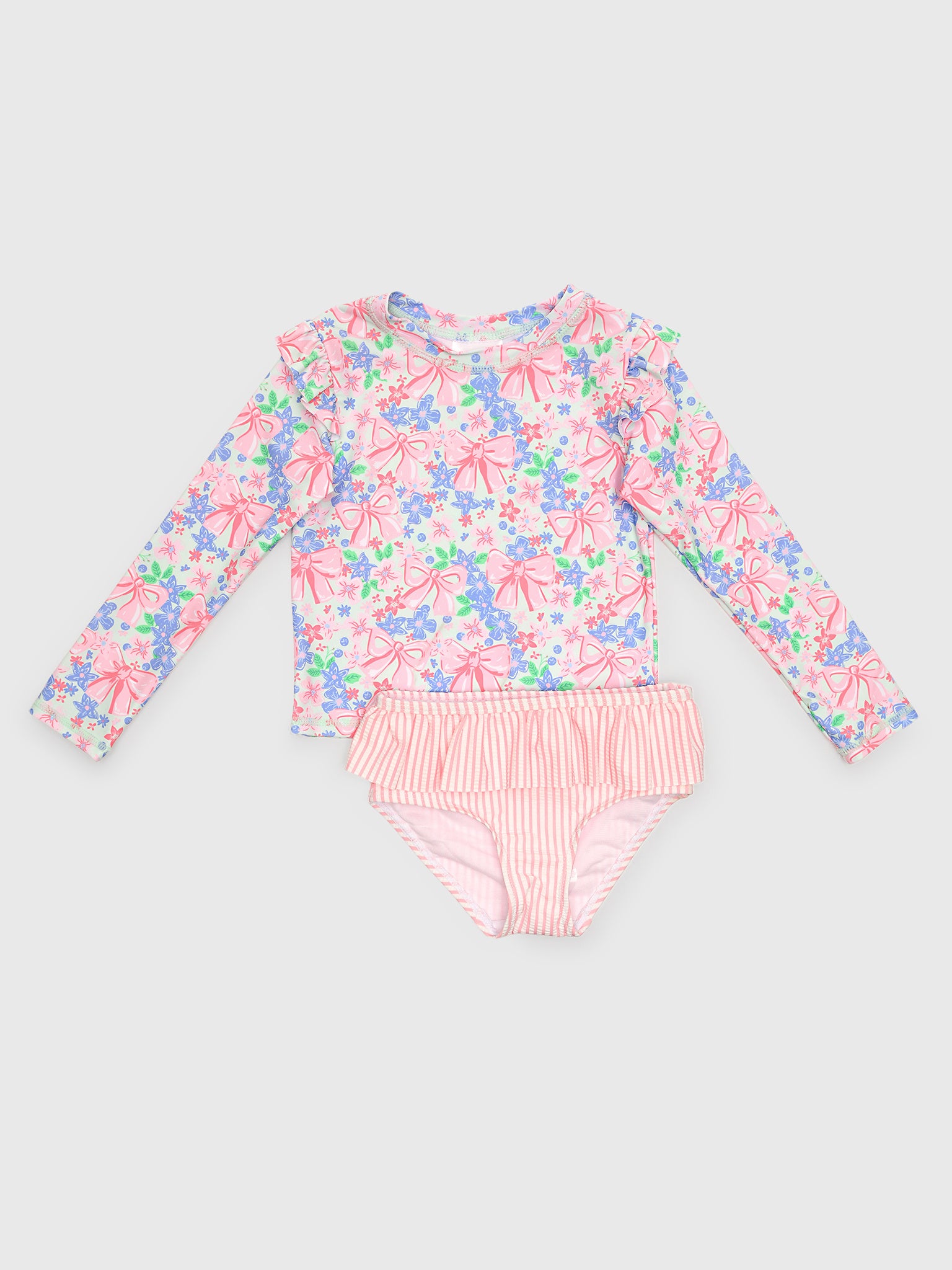 Rufflebutts Girls' Flutter Long Sleeve Rash Guard Skirted Bikini Set - Saint Bernard