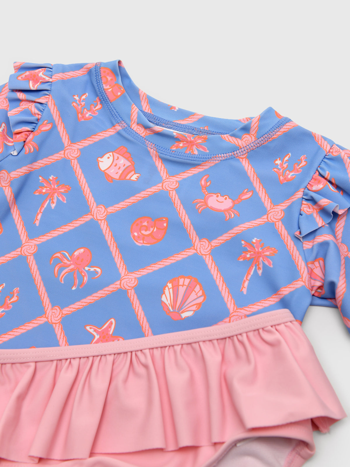 Rufflebutts Girls' Flutter Long Sleeve Rash Guard Skirted Bikini Set - Saint Bernard