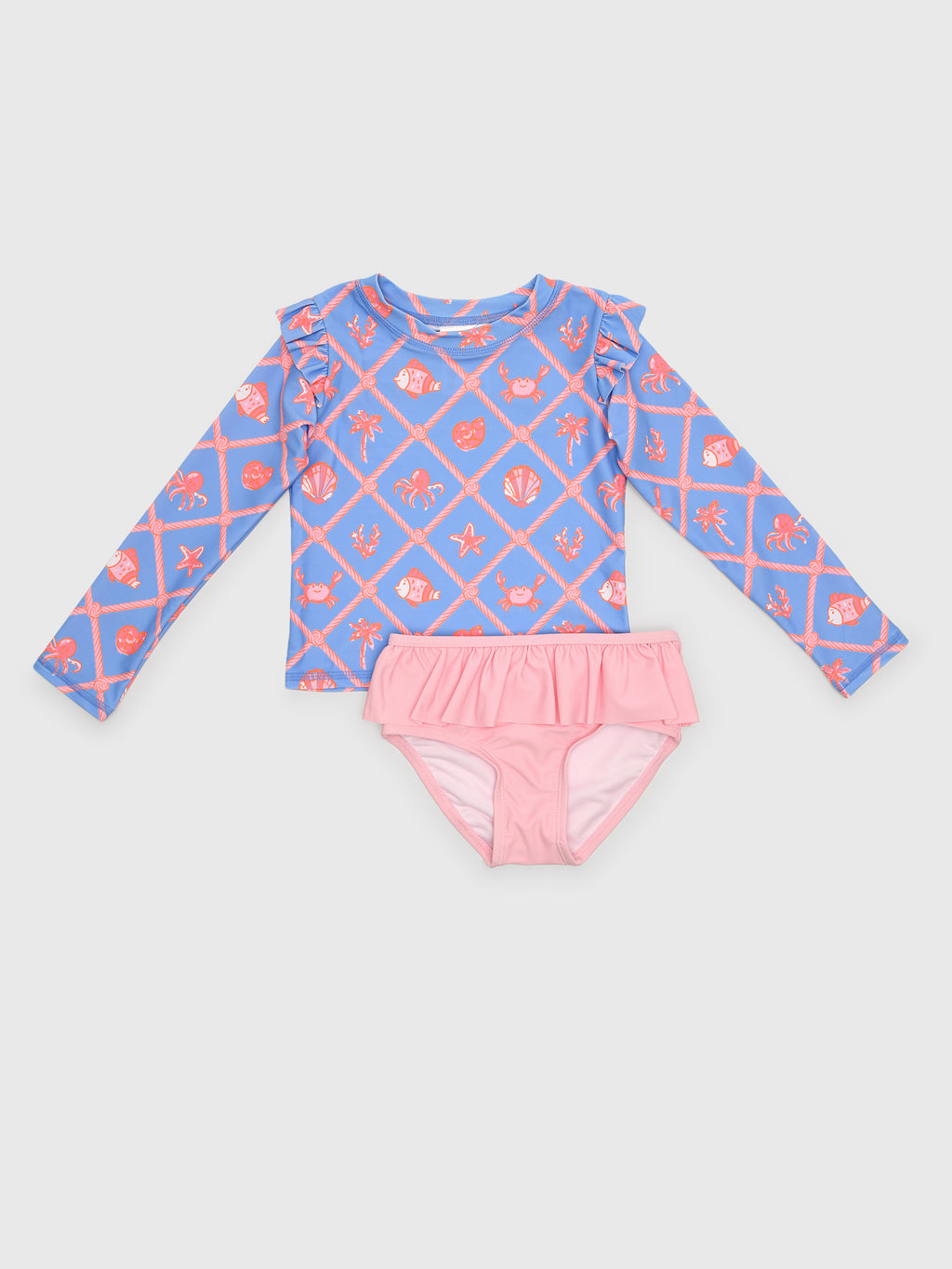 Rufflebutts Girls' Flutter Long Sleeve Rash Guard Skirted Bikini Set - Saint Bernard
