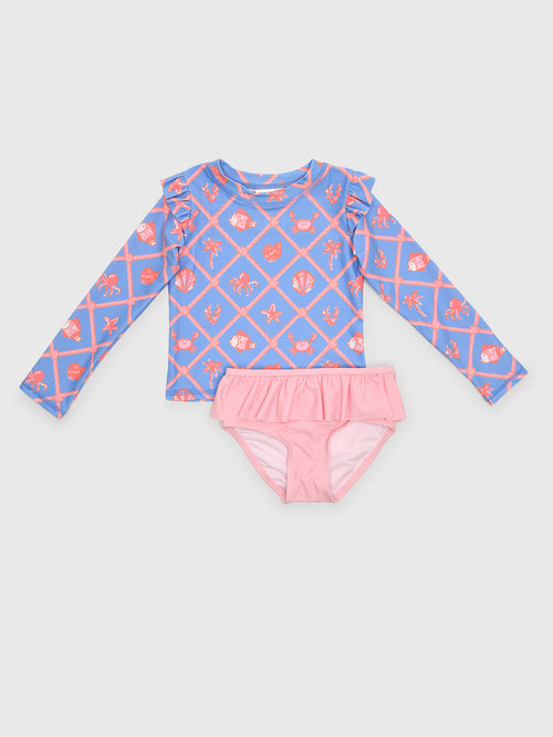 Rufflebutts Girls' Flutter Long Sleeve Rash Guard Skirted Bikini Set - Saint Bernard