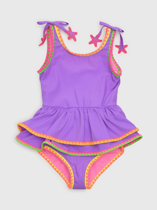 Rufflebutts Girls' Crochet Detail Peplum One-Piece Swimsuit