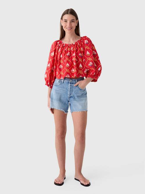 Coniglio Palm Beach Women's Cropped Shirred Half-Placket Blouse