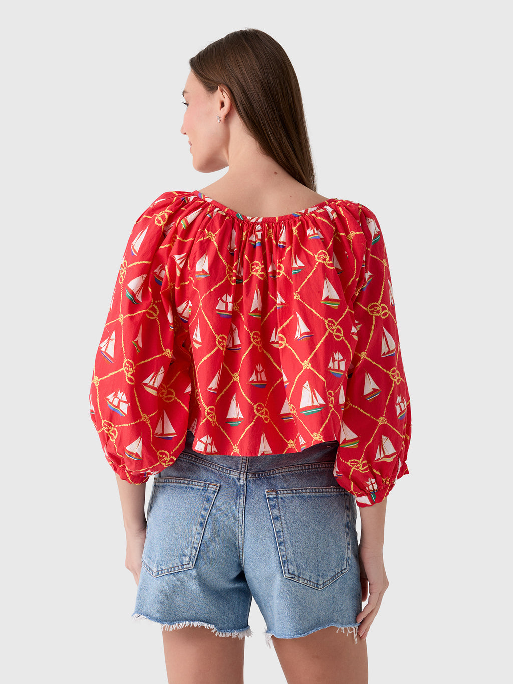 Coniglio Palm Beach Women's Cropped Shirred Half-Placket Blouse - Saint Bernard