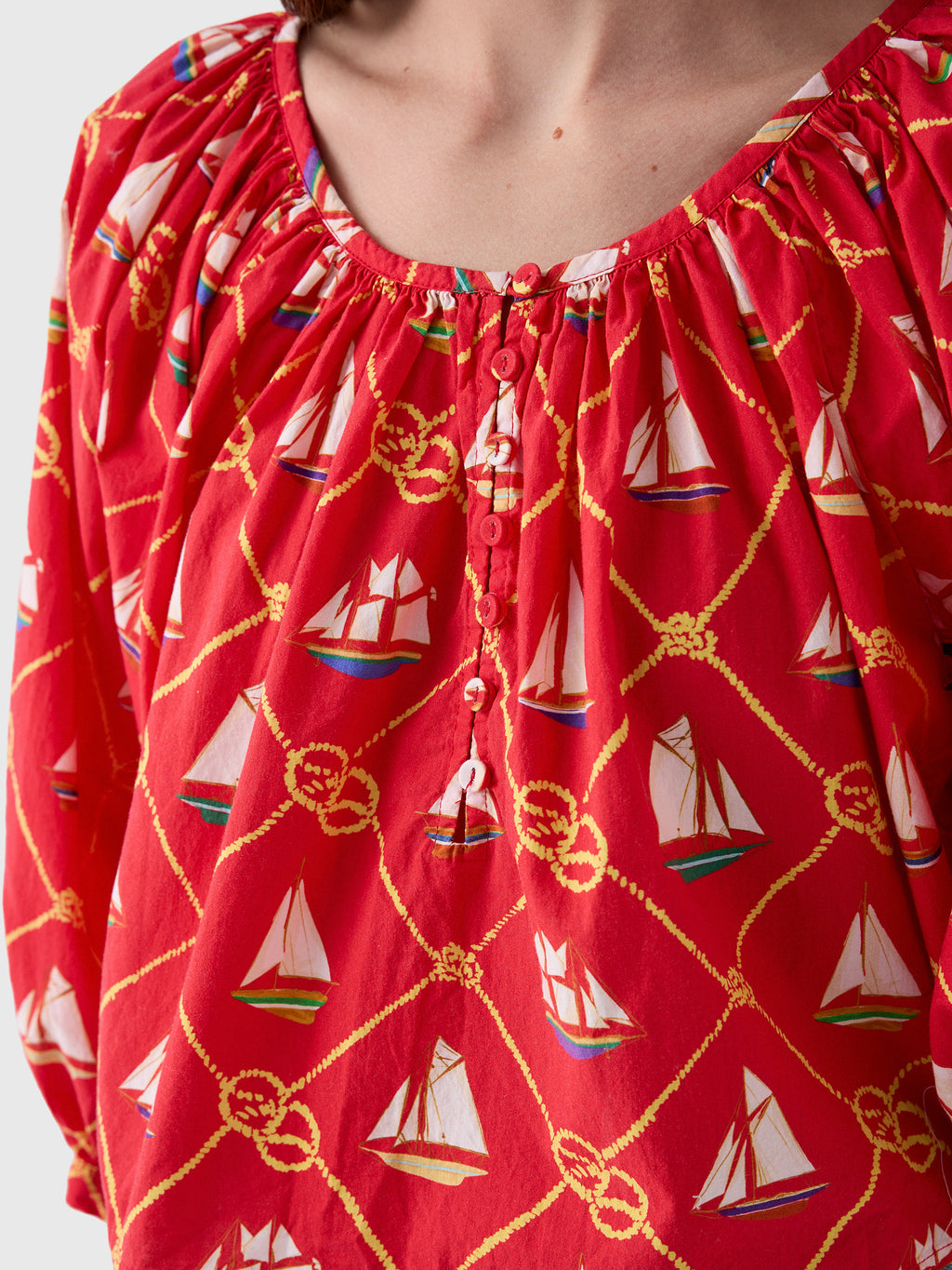 Coniglio Palm Beach Women's Cropped Shirred Half-Placket Blouse - Saint Bernard