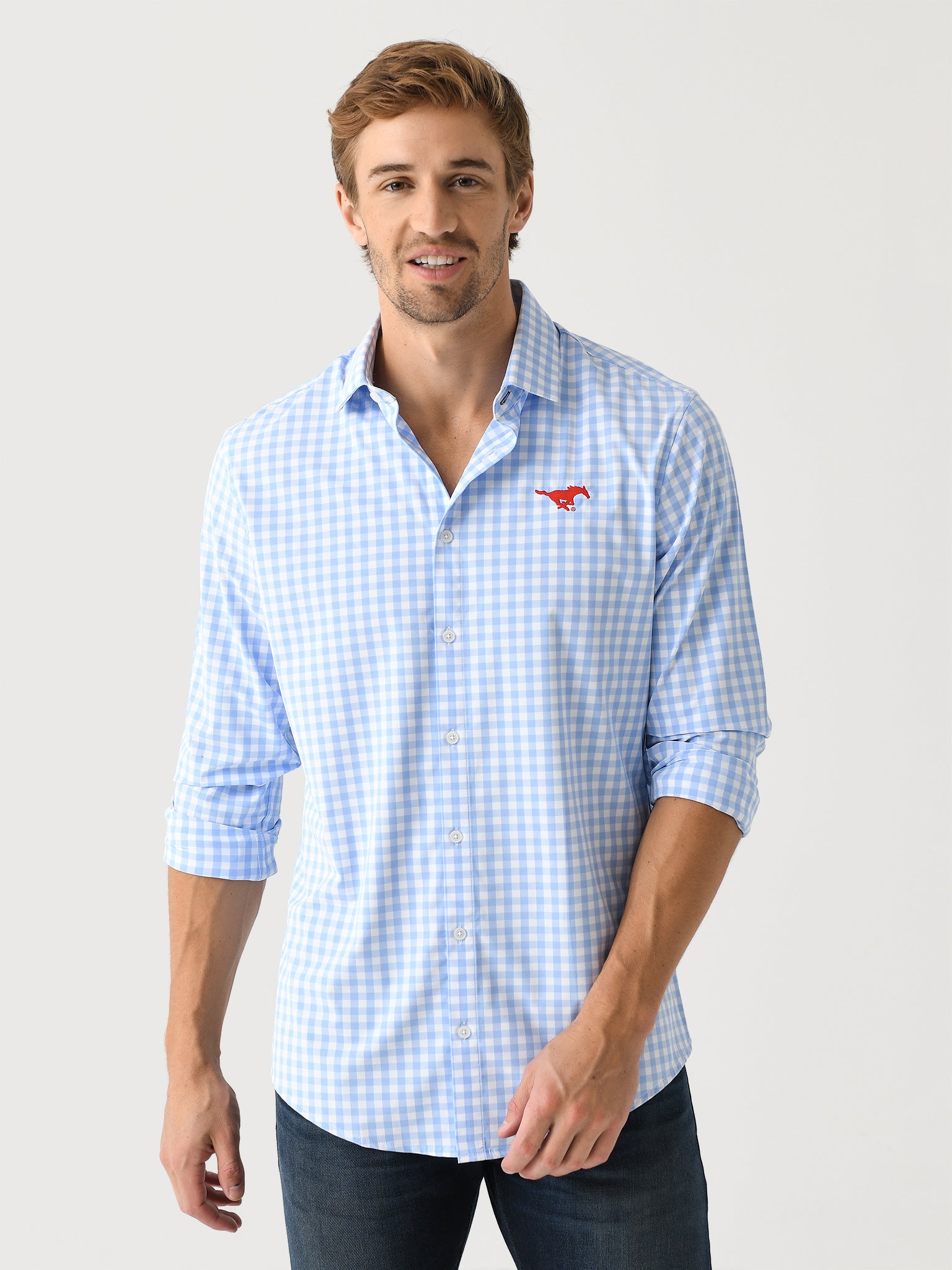 Mizzen+Main Men's Southern Methodist University Trim Leeward Dress Shirt - Saint Bernard