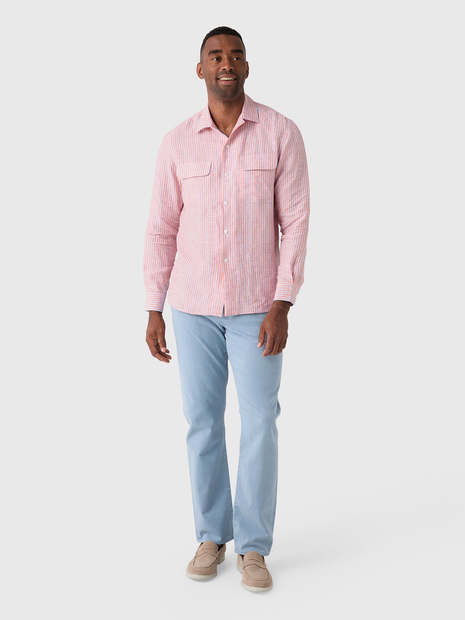 Maria Santangelo Men's Stripe Woven Camp Shirt - Saint Bernard