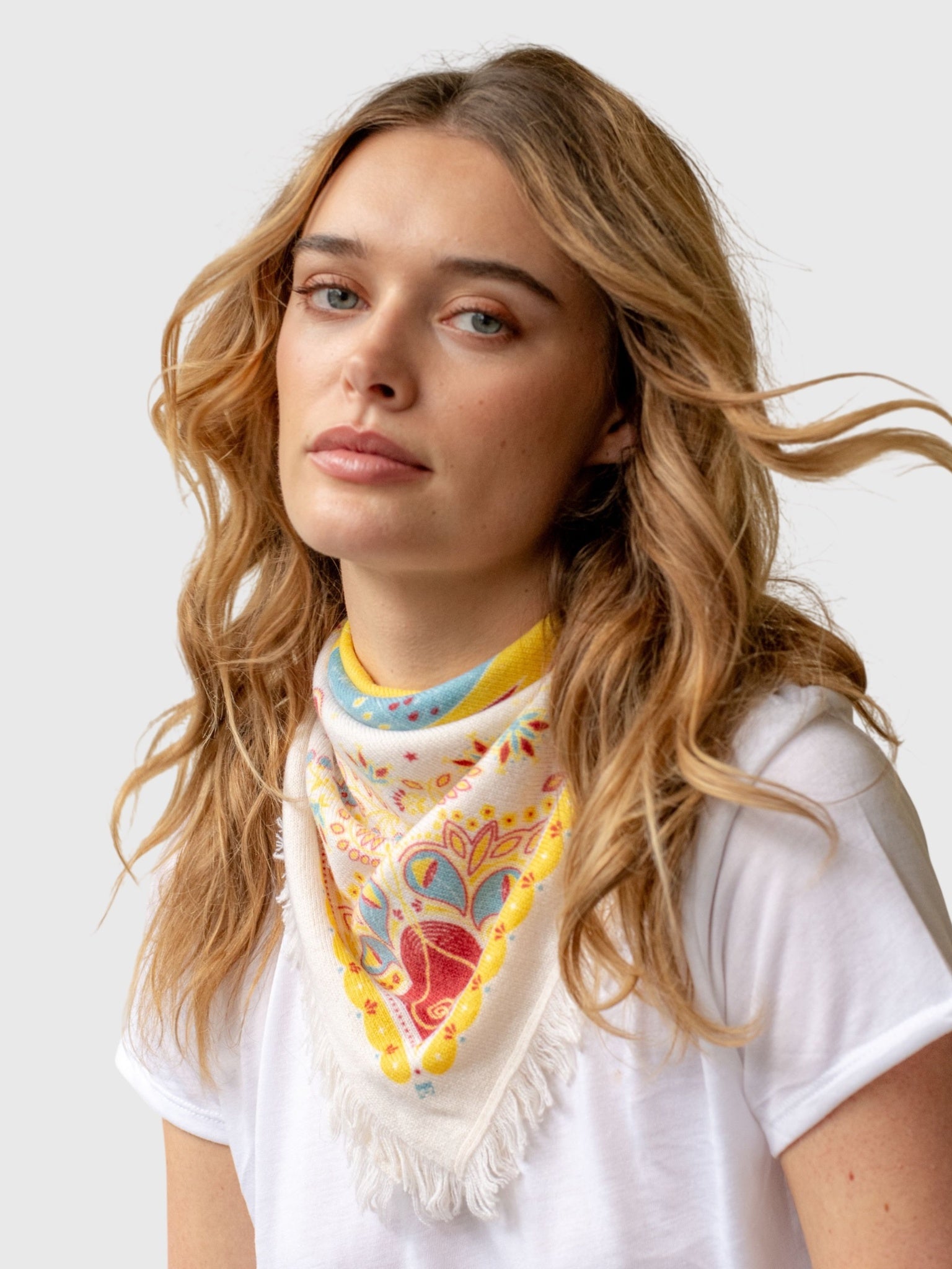 Freya Women's Mini Celestial Bird Cashmere Bandana Scarf - Saint Bernard