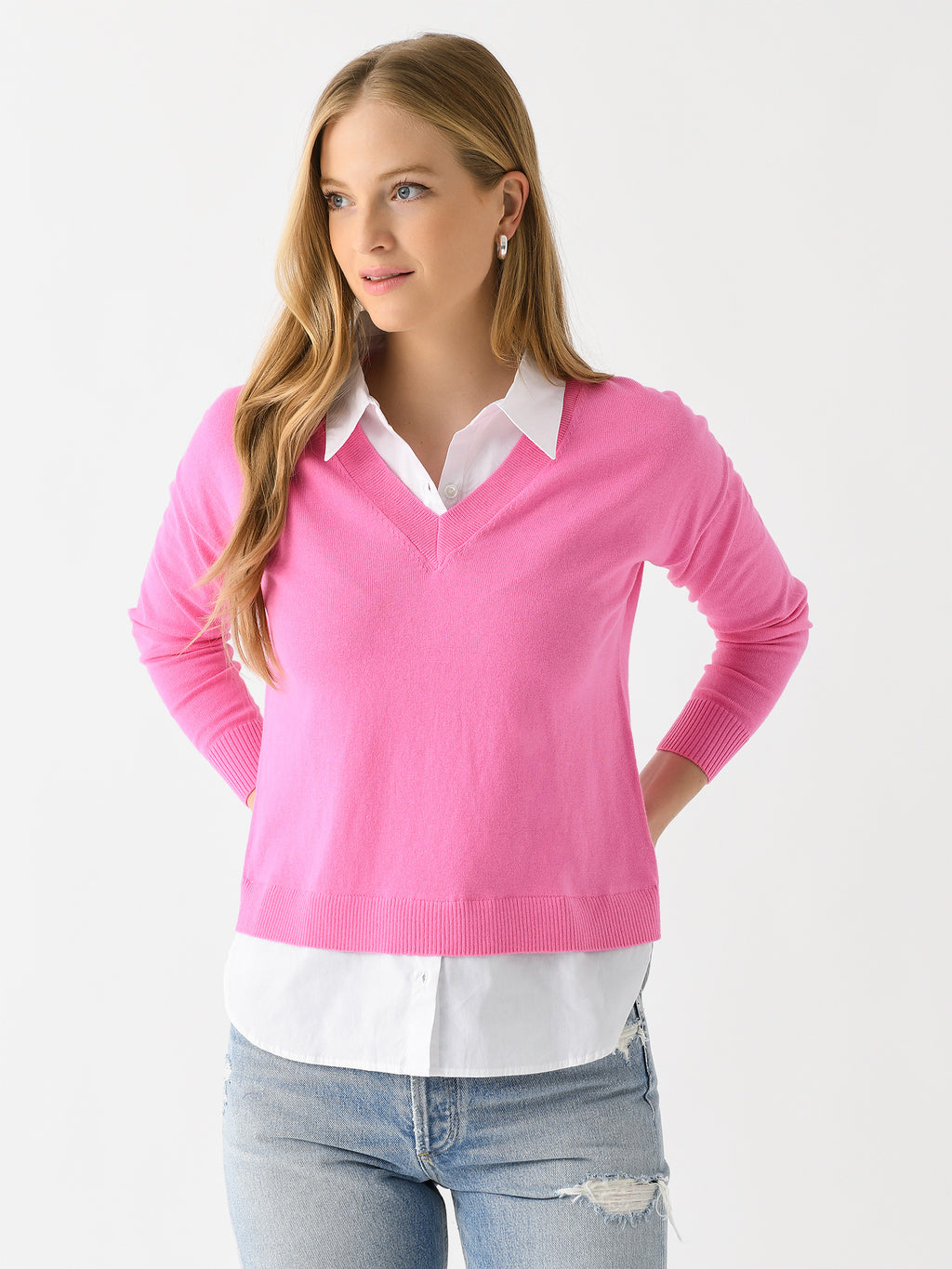 J Society Women's Layered V-Neck Sweater - Saint Bernard