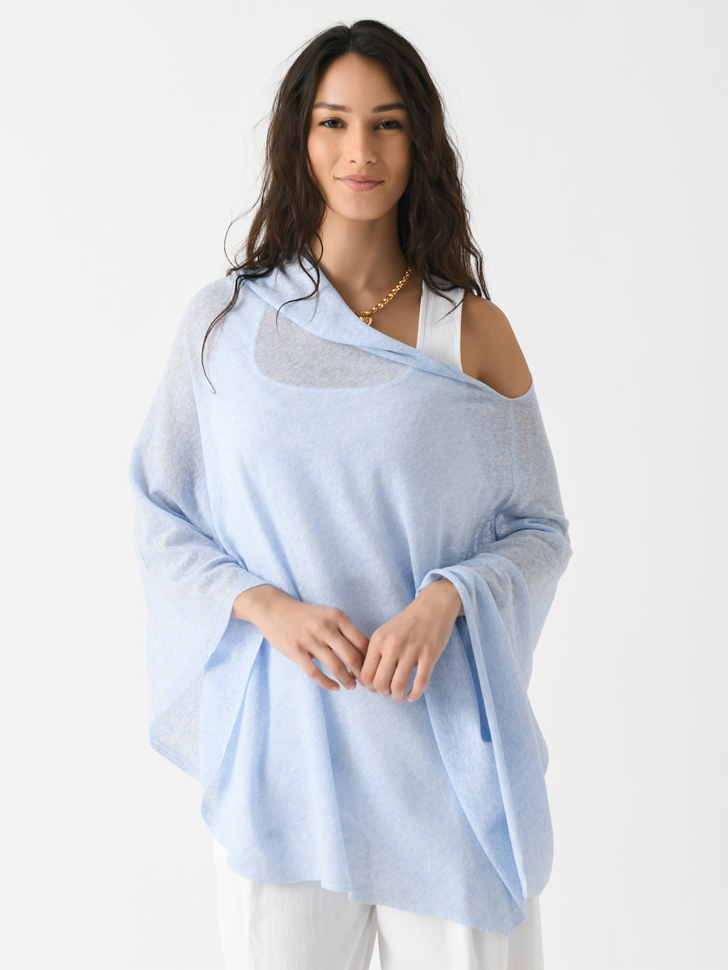 White + Warren Women's Linen Blend Two Way Topper - Saint Bernard