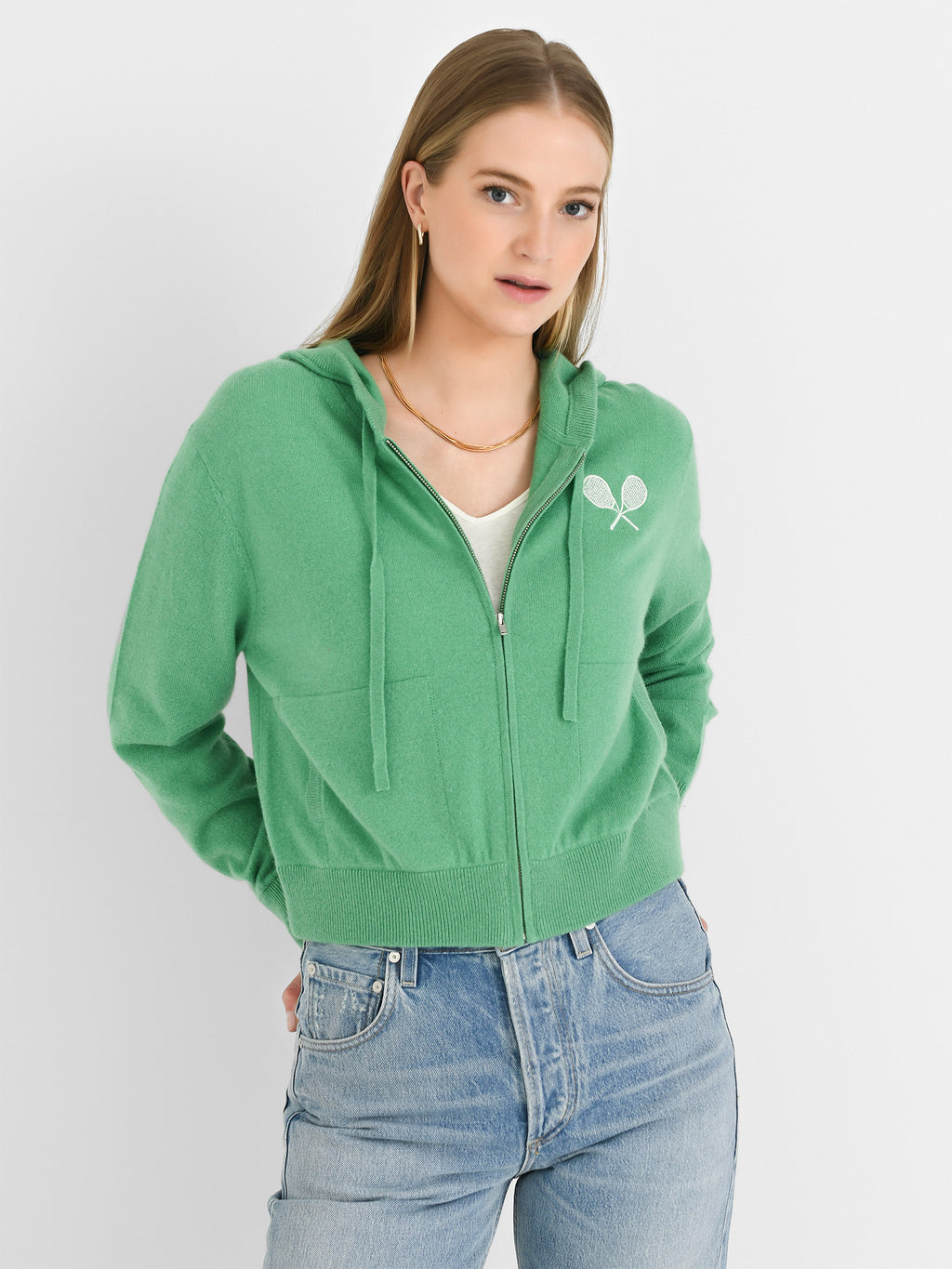 White + Warren Women's Cashmere Racket Cropped Zip Hoodie - Saint Bernard