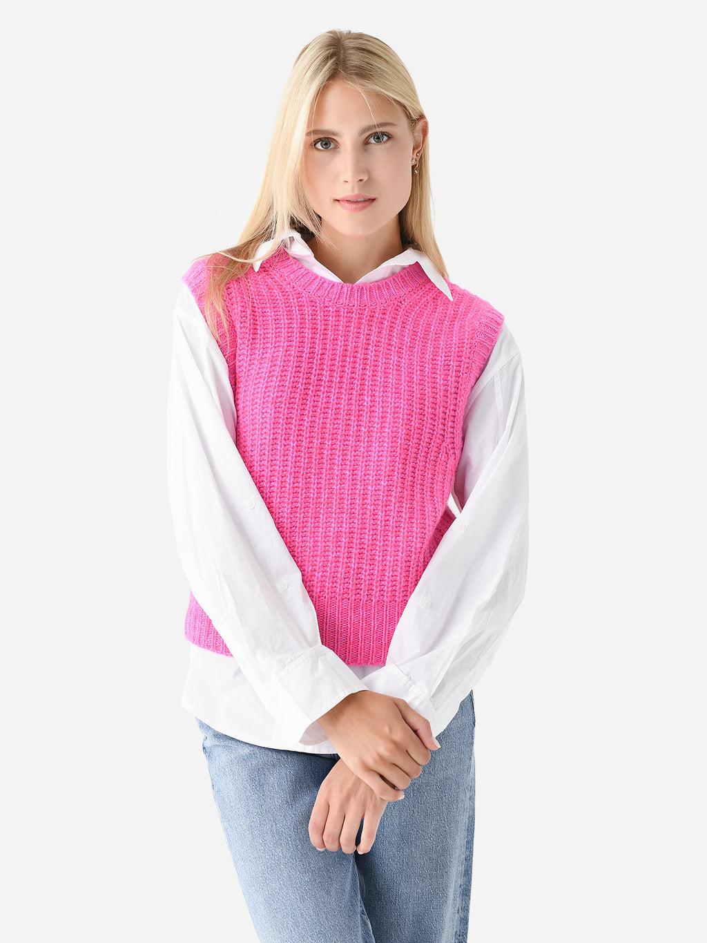 White + Warren Women's Cashmere Air Spun Ribbed Vest - Saint Bernard