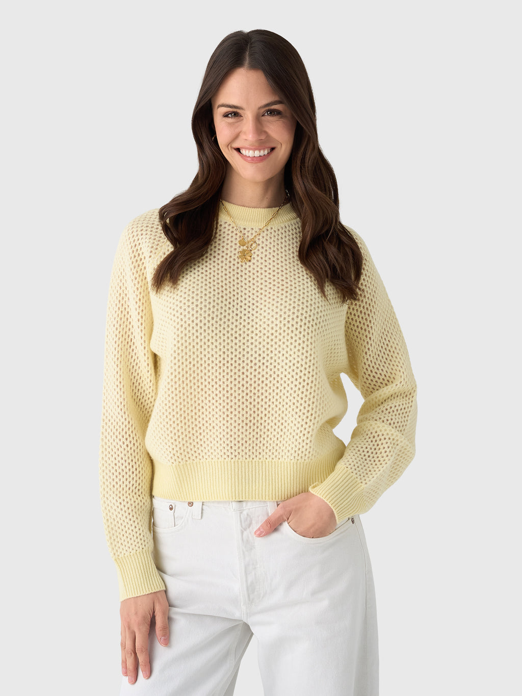 White + Warren Women's Cashmere Mesh Sweatshirt - Saint Bernard