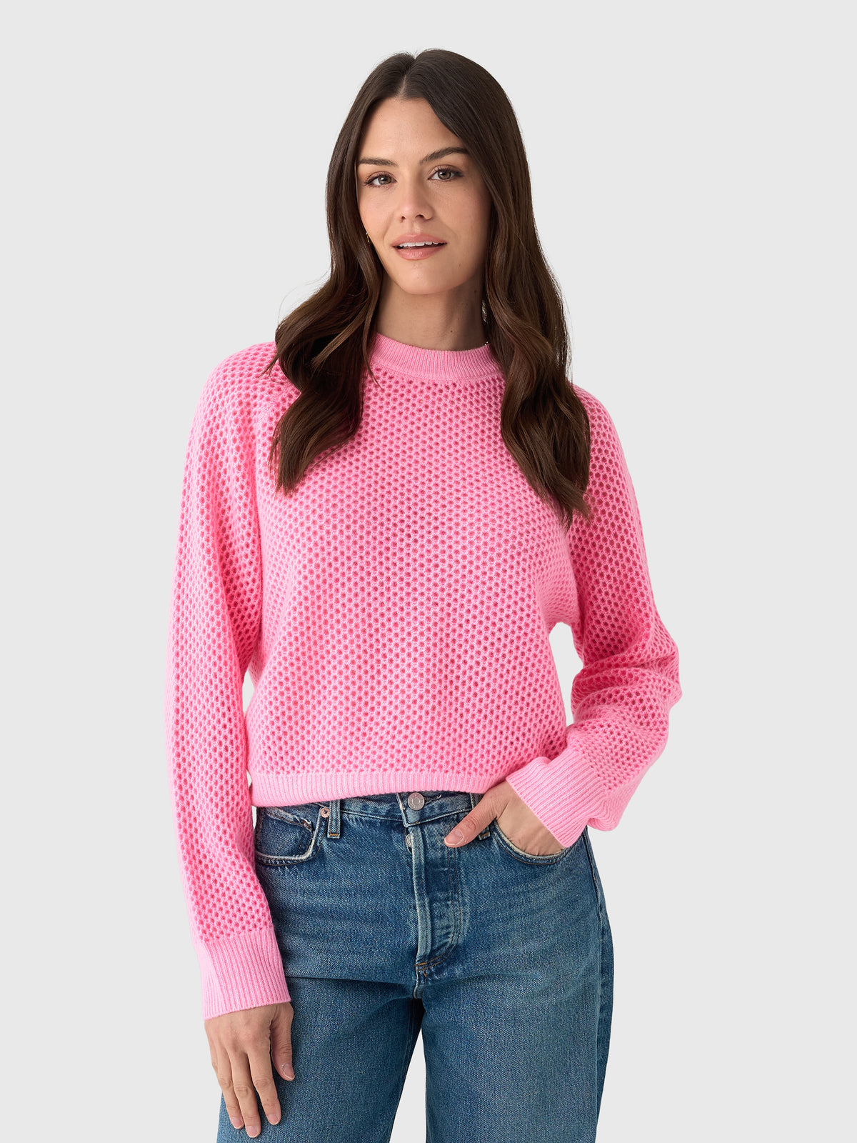 White + Warren Women's Cashmere Mesh Sweatshirt - Saint Bernard