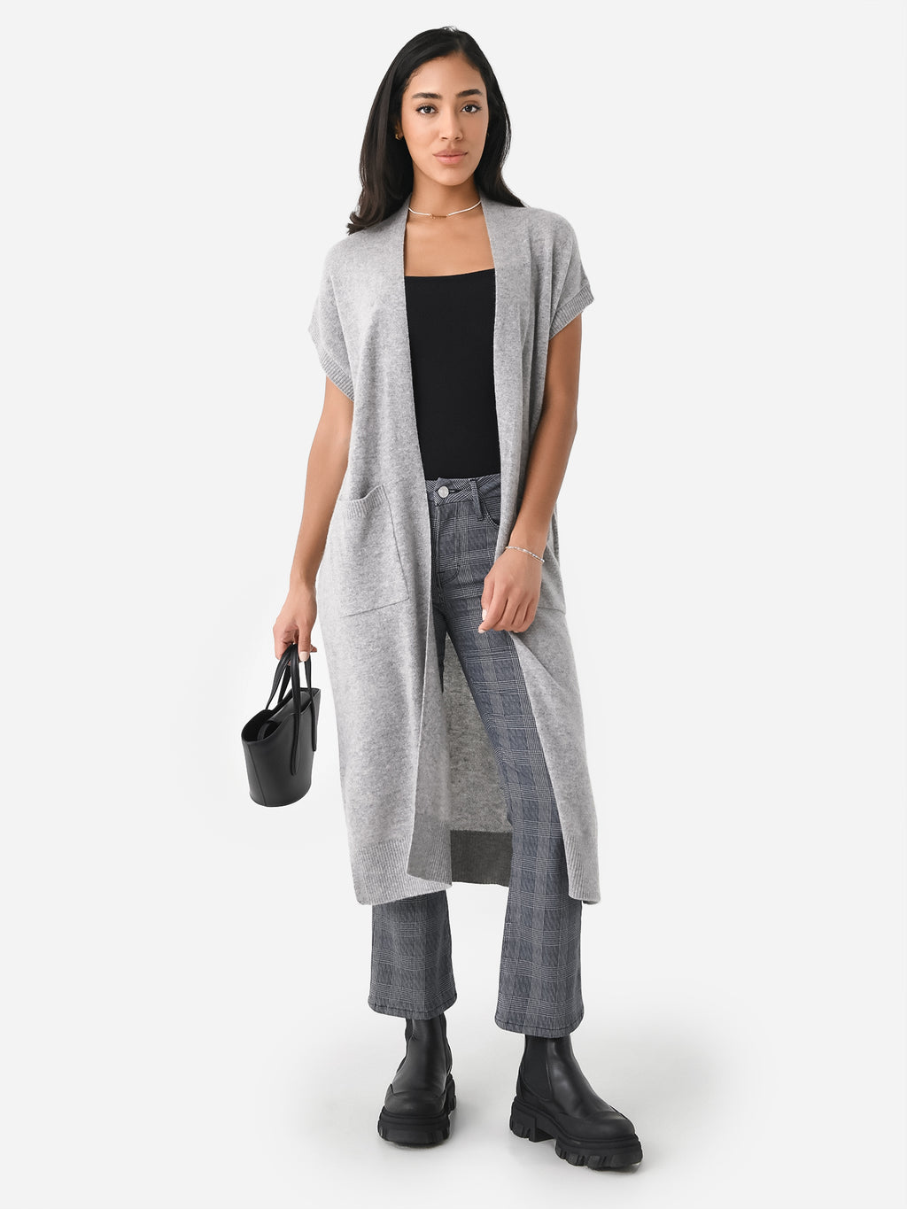 White + Warren Women's Cashmere Long Open Cardigan - Saint Bernard