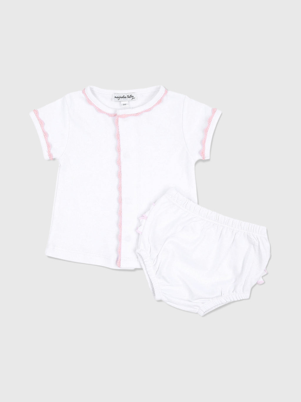 Magnolia Baby Baby Girls' Baby Joy Pink Crochet Trim Ruffle Diaper Cover Set - Saint Bernard