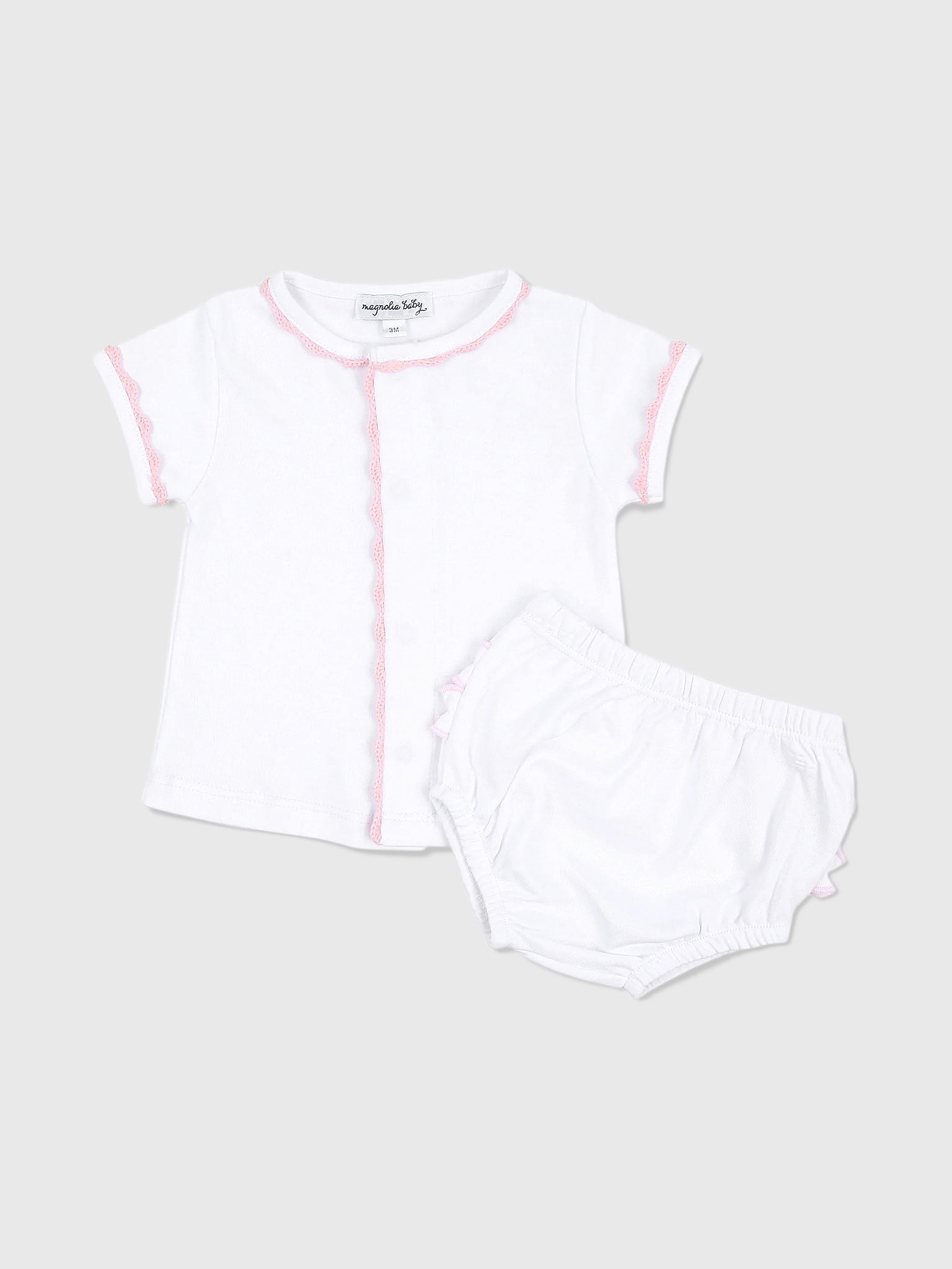 Magnolia Baby Baby Girls' Baby Joy Pink Crochet Trim Ruffle Diaper Cover Set - Saint Bernard