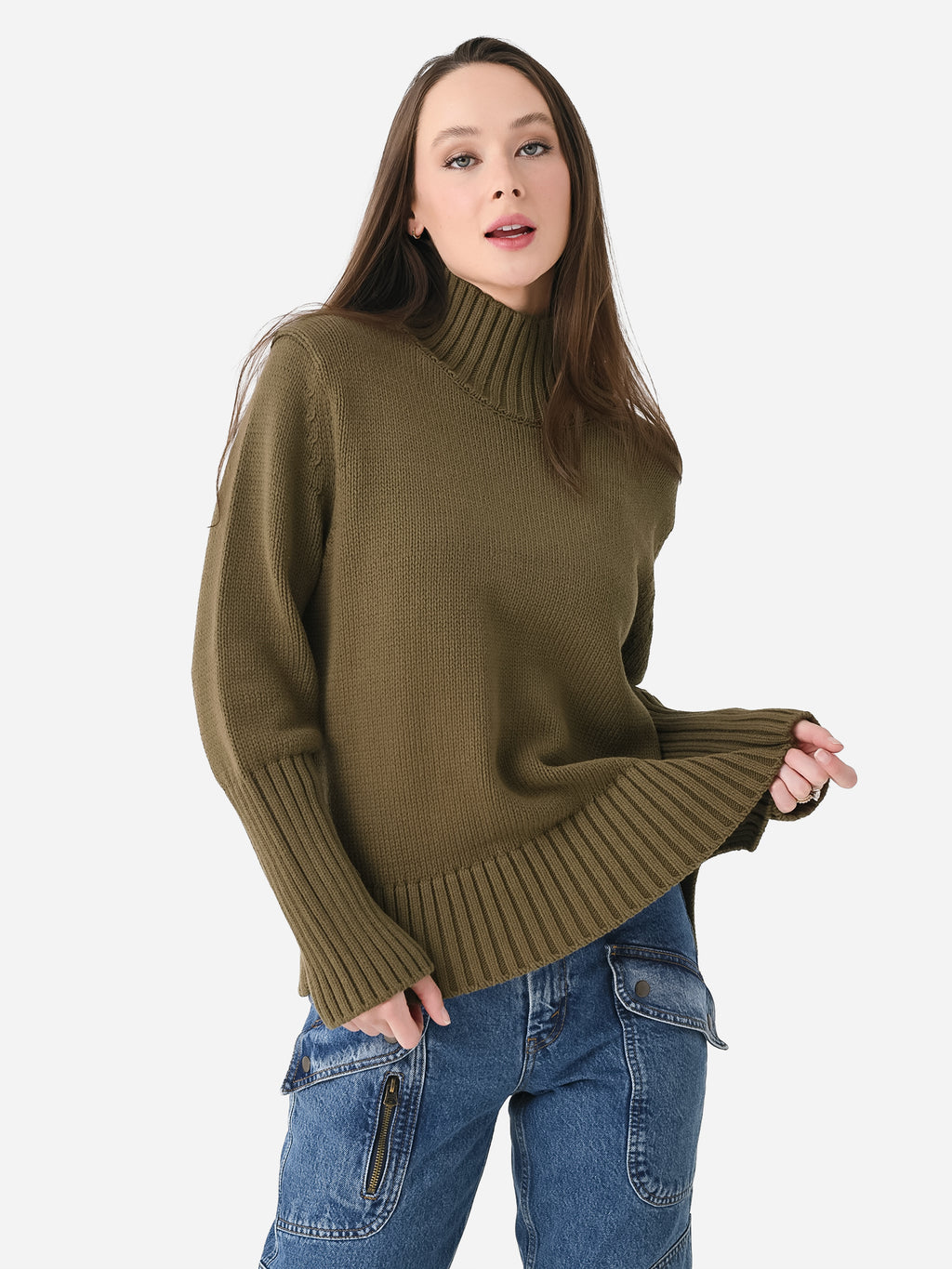 White + Warren Women's Core Spun Cotton High Rib Turtleneck - Saint Bernard