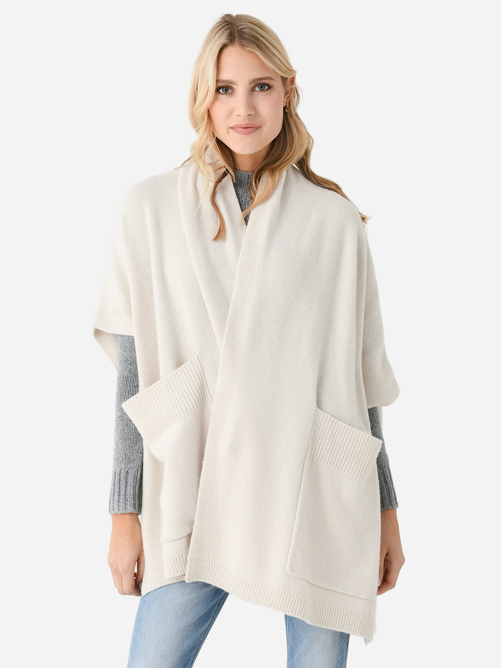 White + Warren Women's Merino Cashmere Open Poncho - Saint Bernard