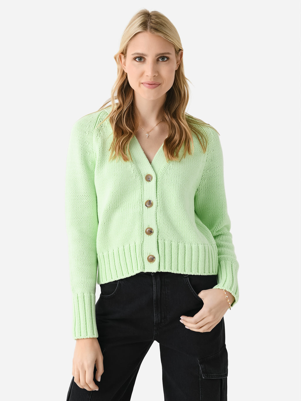 White + Warren Women's Cotton Rope Button Cardigan - Saint Bernard