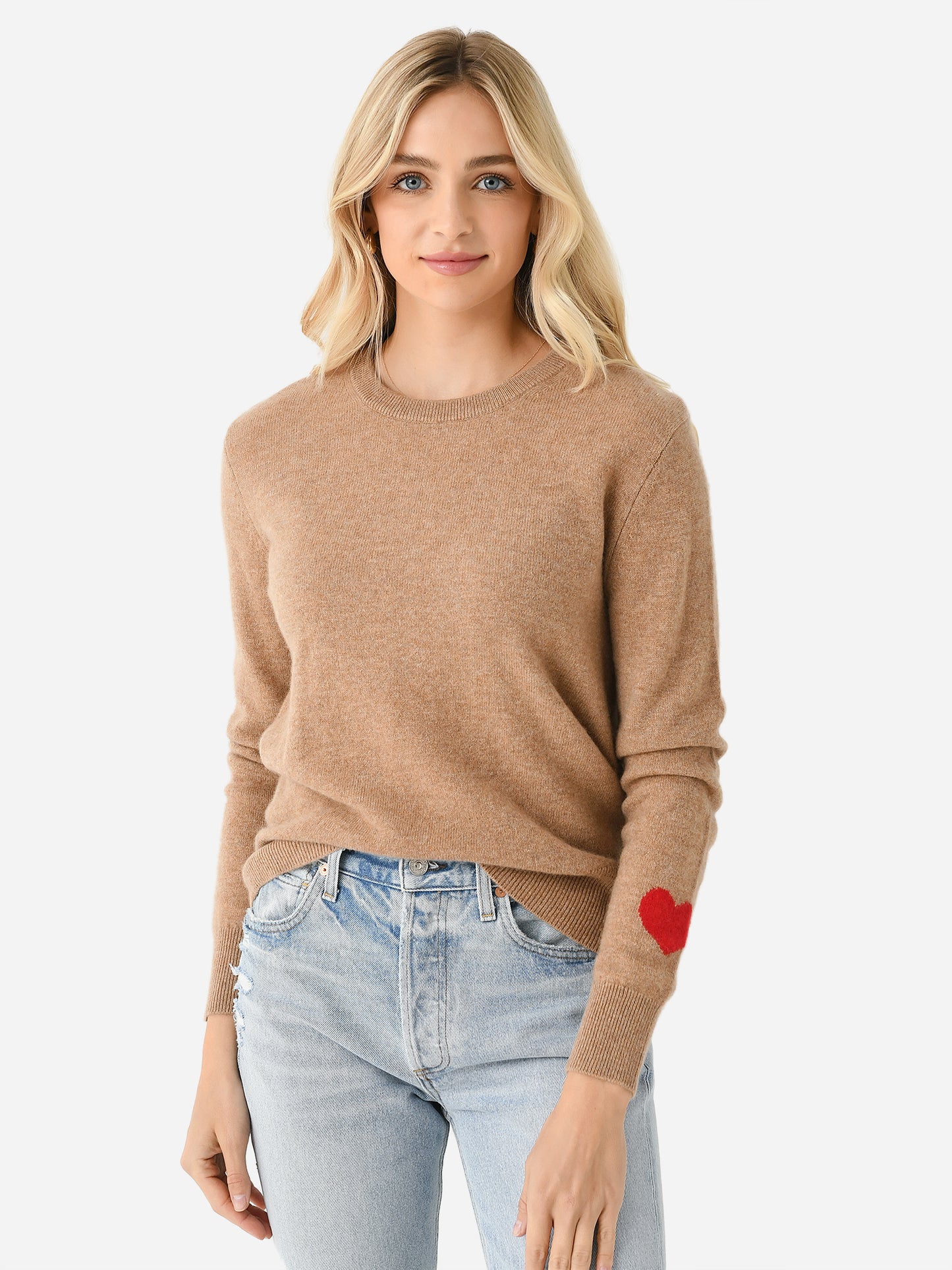 White + Warren Women's Cashmere Heart Sleeve Crewneck Sweater - Saint Bernard