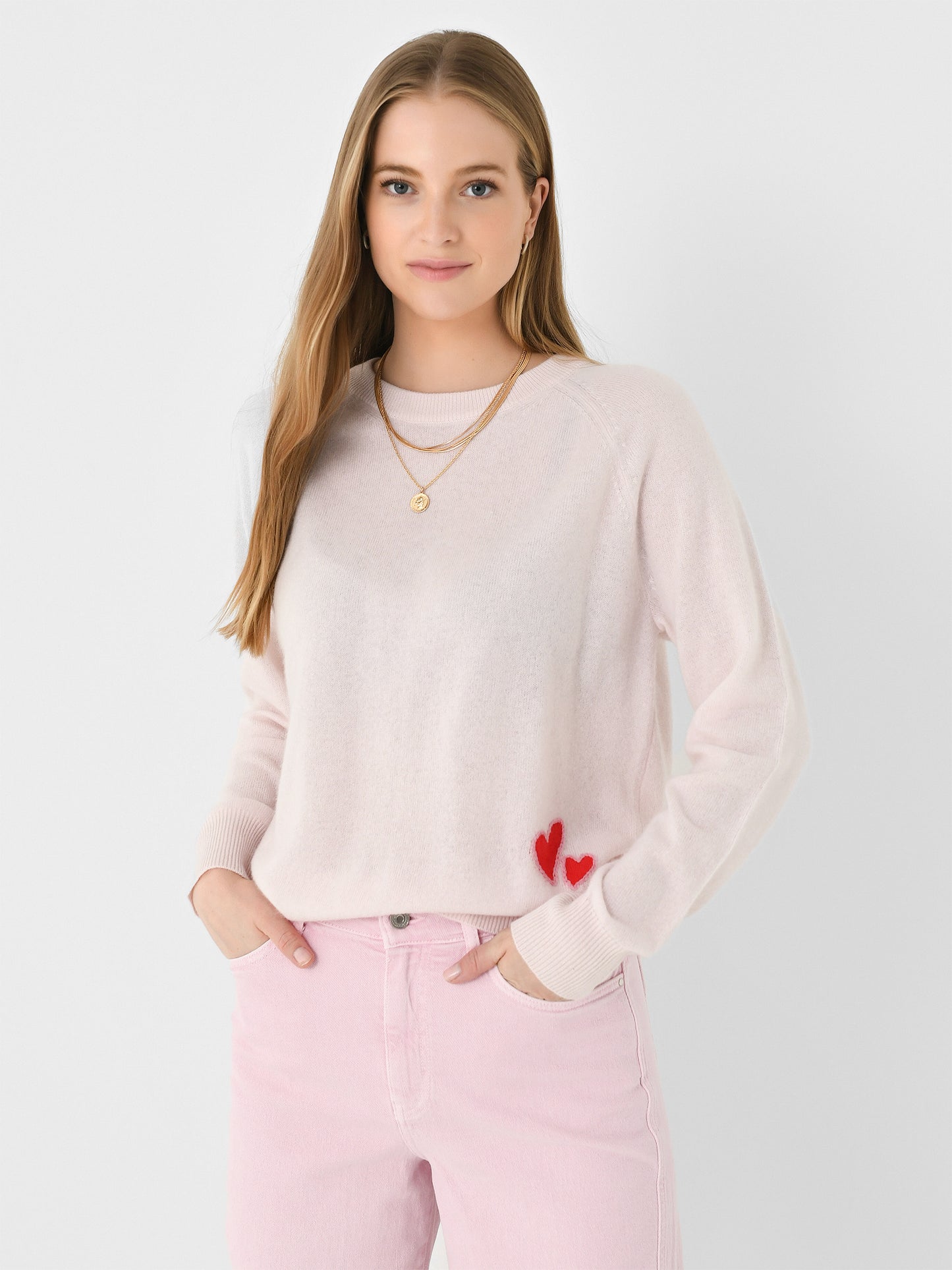 White + Warren Women's Cashmere Embroidered Heart Sweater