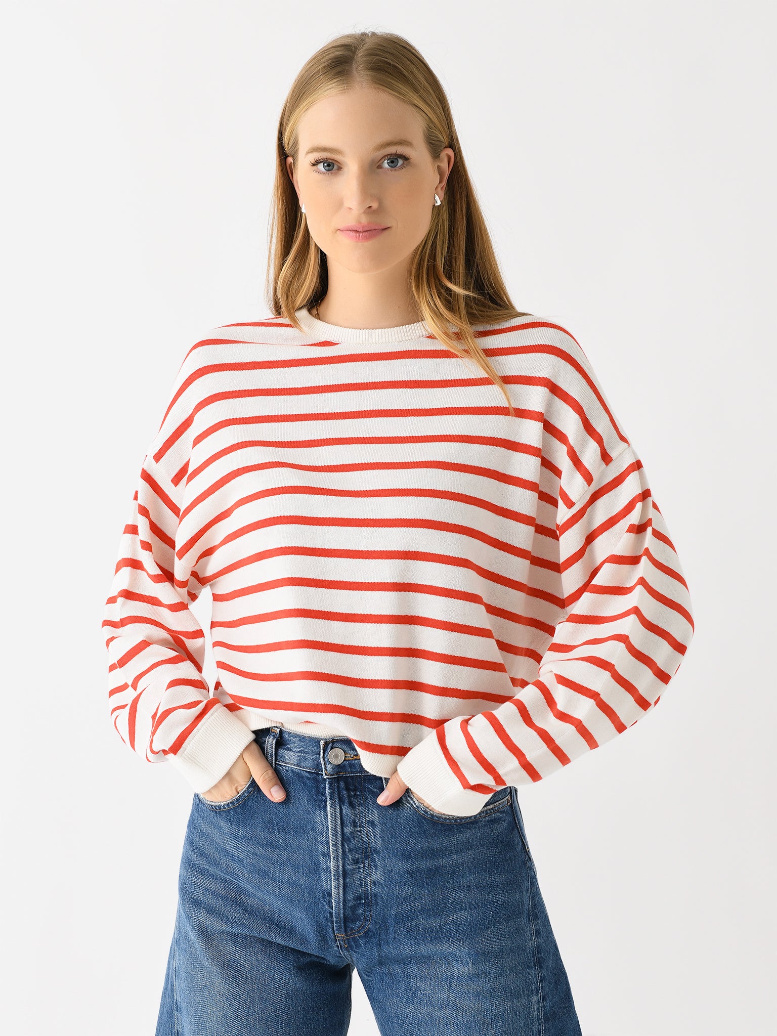 White + Warren Women's Cotton Blend Drop Shoulder Sweater - Saint Bernard
