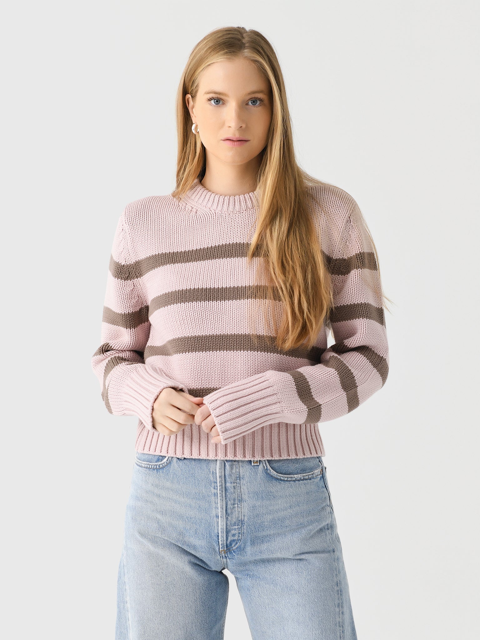 White + Warren Women's Organic Cotton Striped Crewneck - Saint Bernard