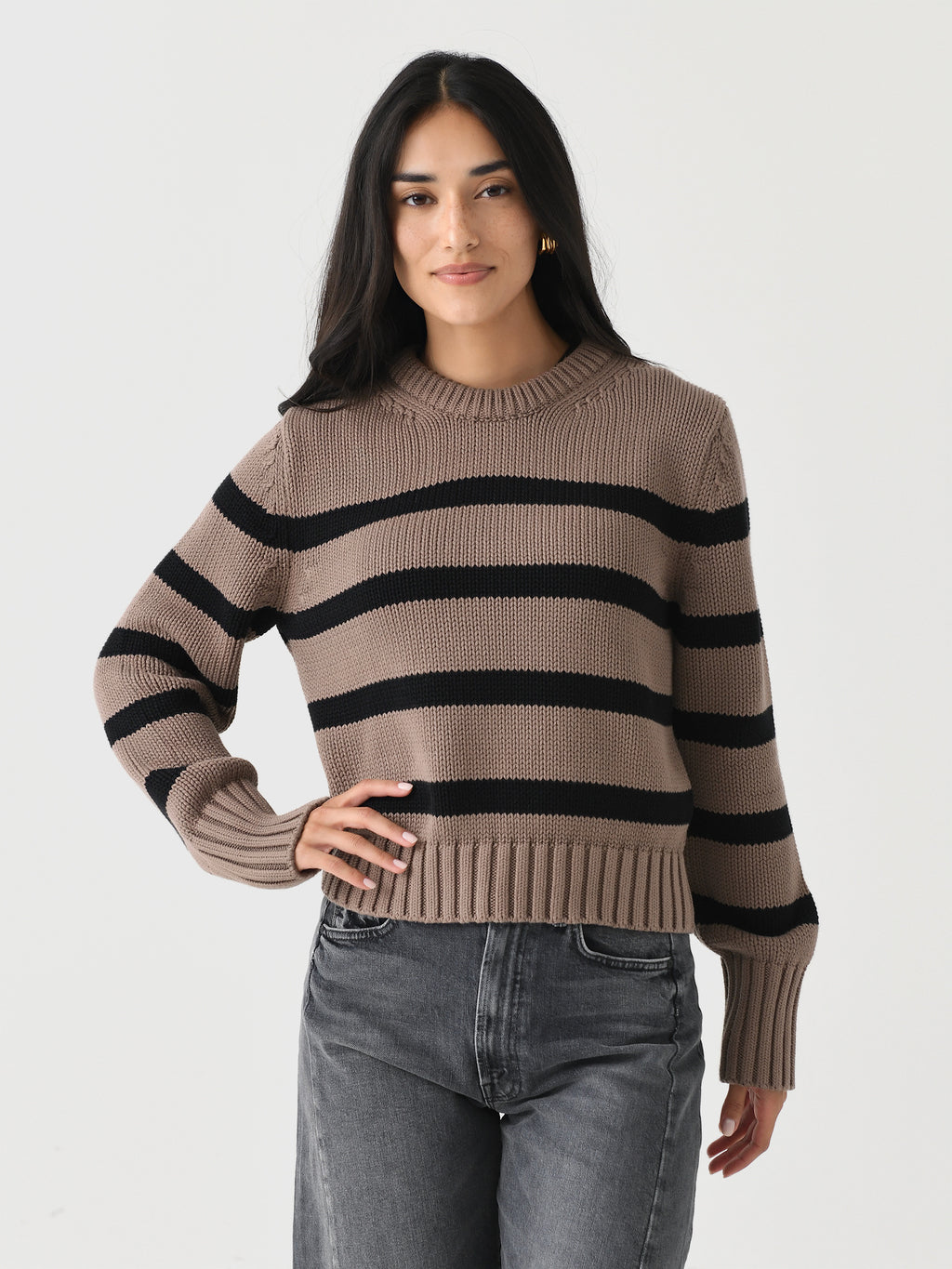 White + Warren Women's Organic Cotton Striped Crewneck - Saint Bernard
