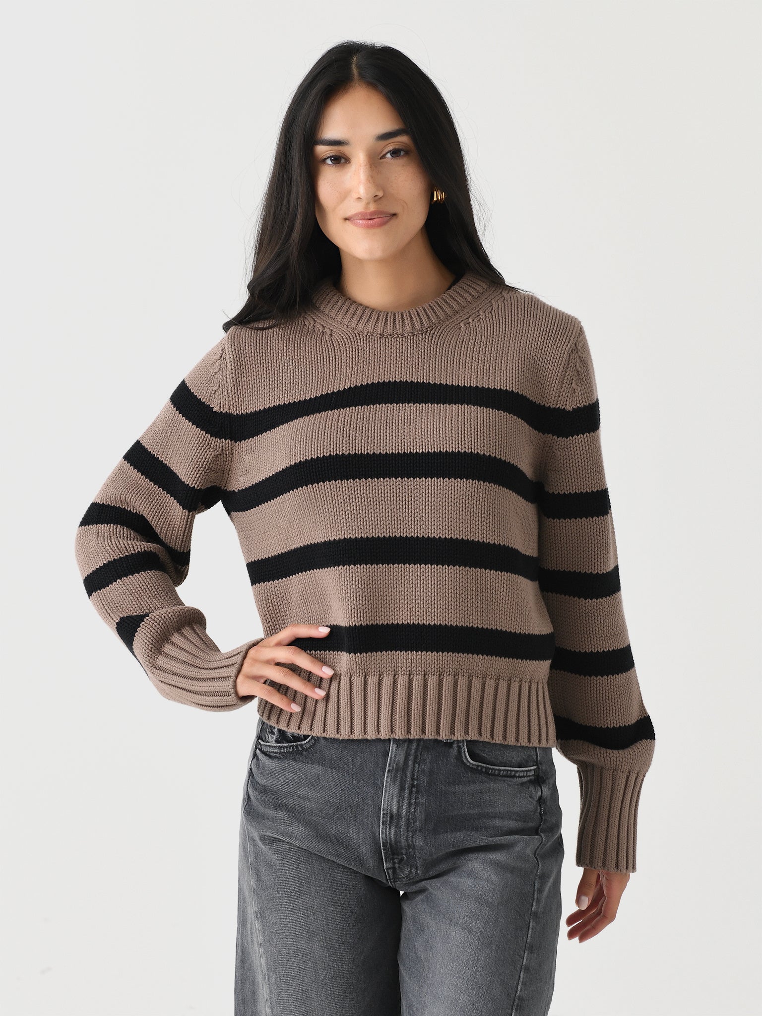 White + Warren Women's Organic Cotton Striped Crewneck - Saint Bernard