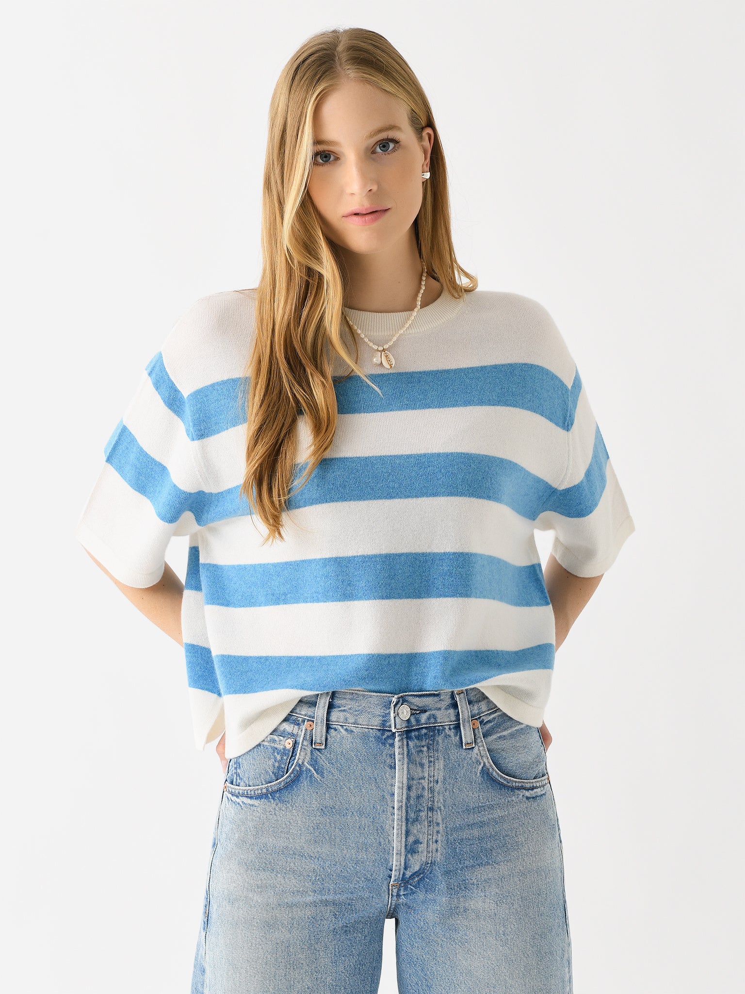 White + Warren Women's Cashmere Striped Easy Tee - Saint Bernard