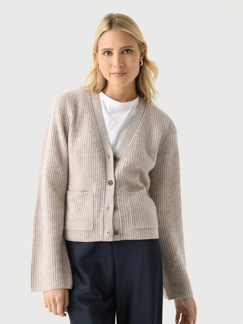 White + Warren Women's Cashmere Fluted Sleeve Cardigan - Saint Bernard