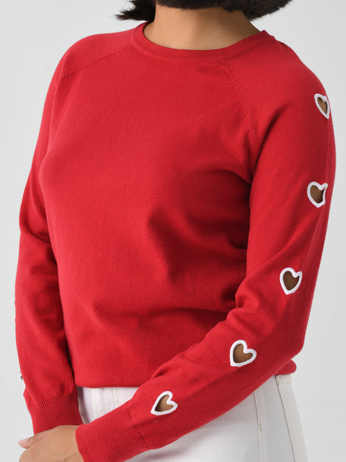 J Society Women's Heart Sleeve Crew Sweater