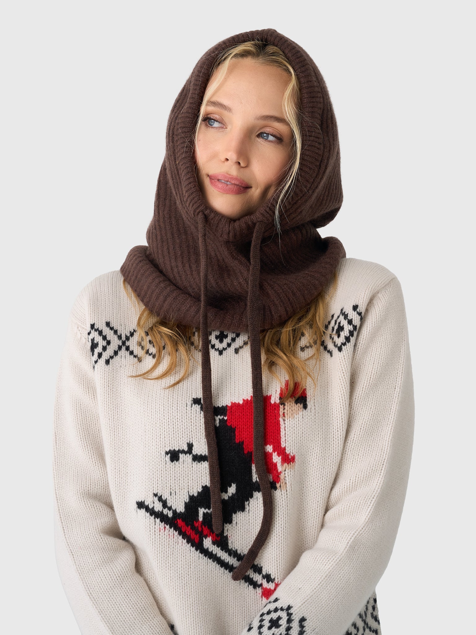 White + Warren Women's Cashmere Ribbed Balaclava - Saint Bernard