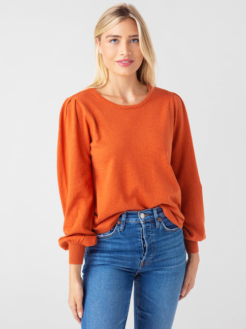 J Society Women's Cotton Crew Neck Puff Sleeve Top